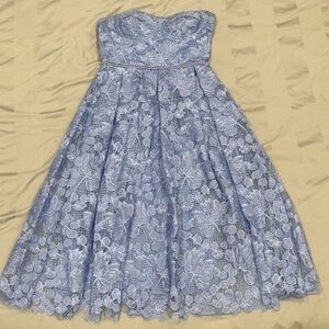 Charming Floral Lace Kids Dress in Light Blue